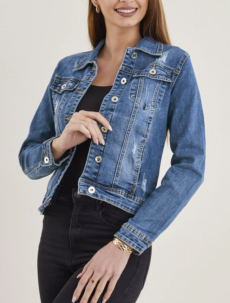 Veste droite à éraflures - bleu denim - Image 2
