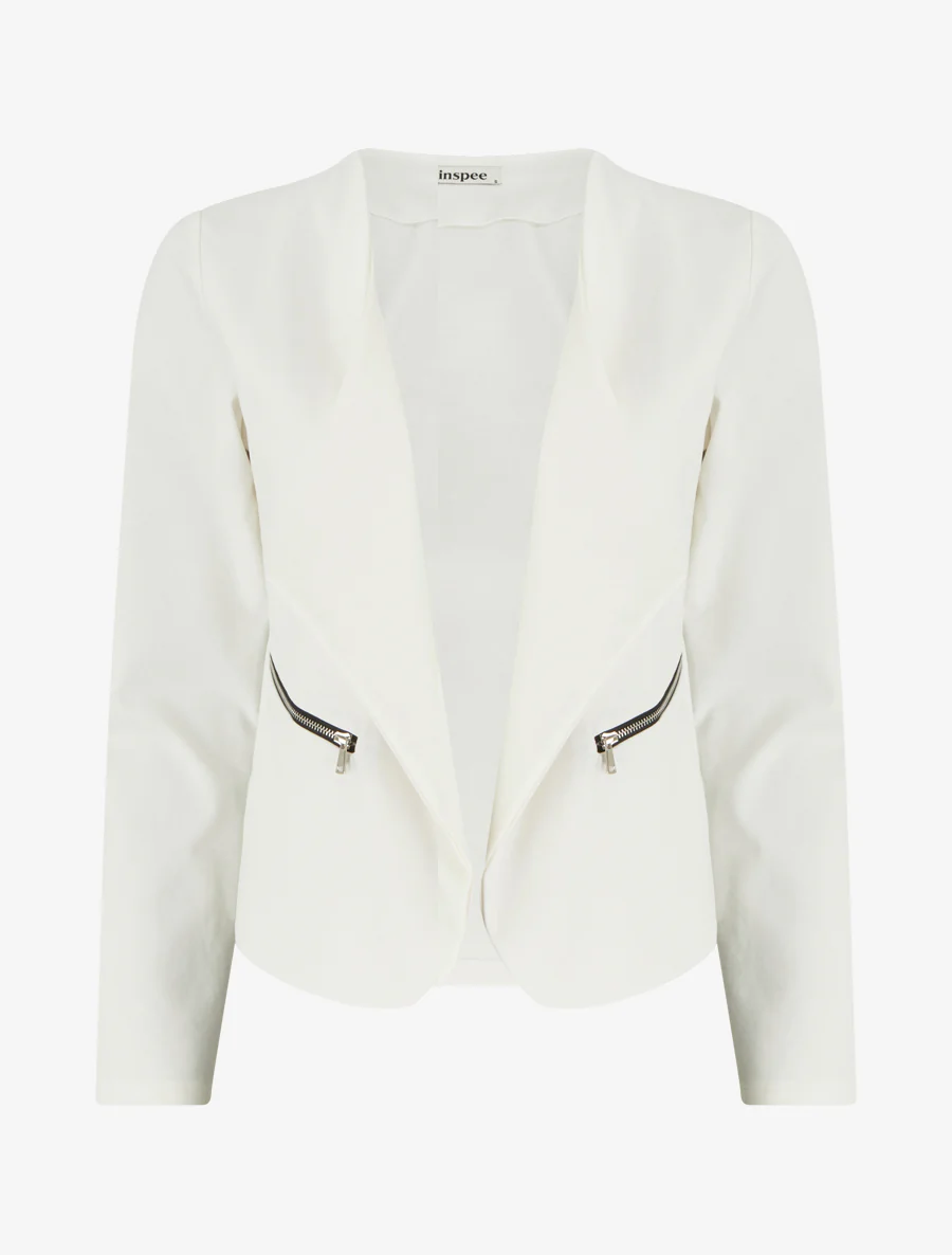 Veste droite à poches zippées - Écru