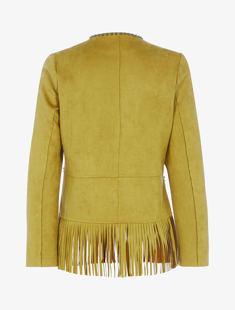 Veste droite cloutée à franges - jaune anis - Image 2