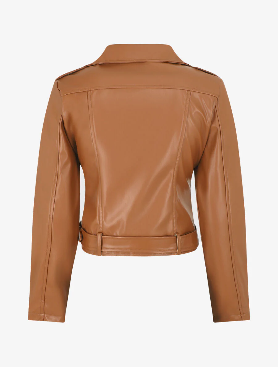 Veste droite en simili style perfecto - Camel - Image 2