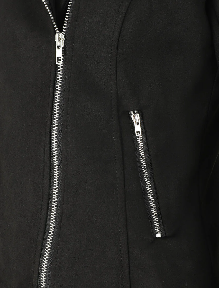 Veste droite en suédine - Noir - Image 3