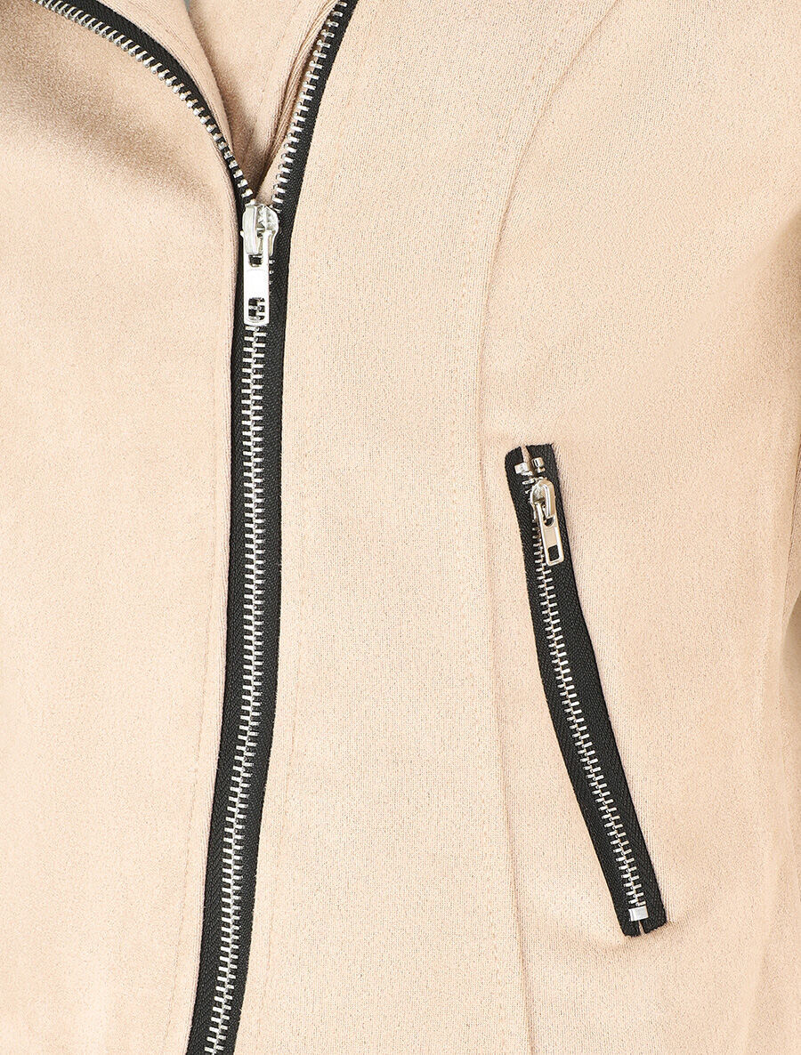 Veste droite en suédine - Beige - Image 3