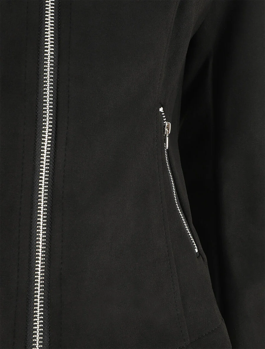 Veste droite en suédine poches zippées - Noir - Image 3