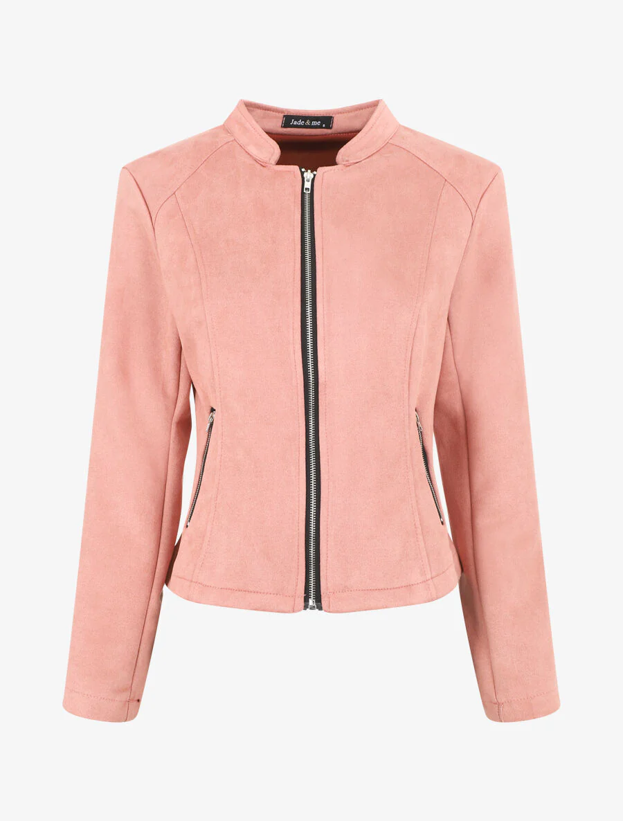 Veste droite en suédine poches zippées - Rose