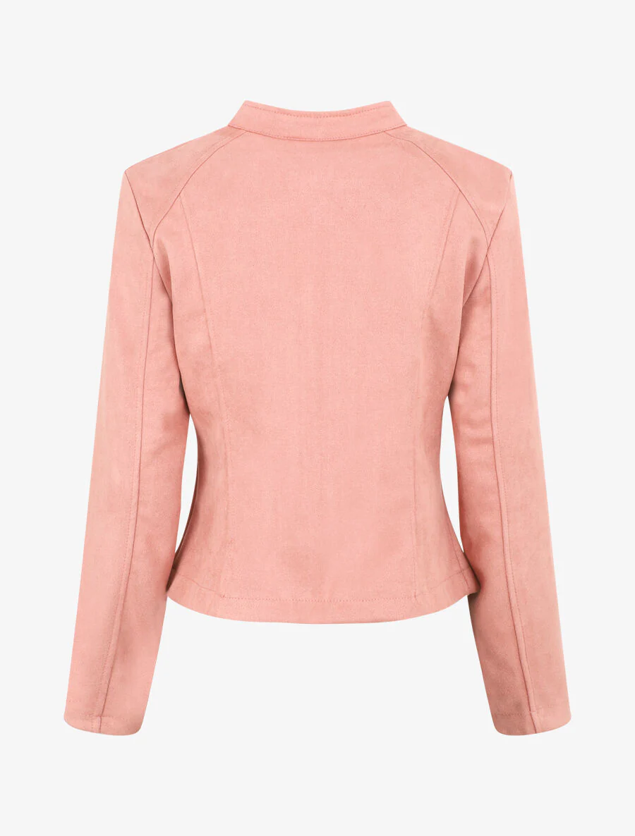 Veste droite en suédine poches zippées - Rose - Image 2