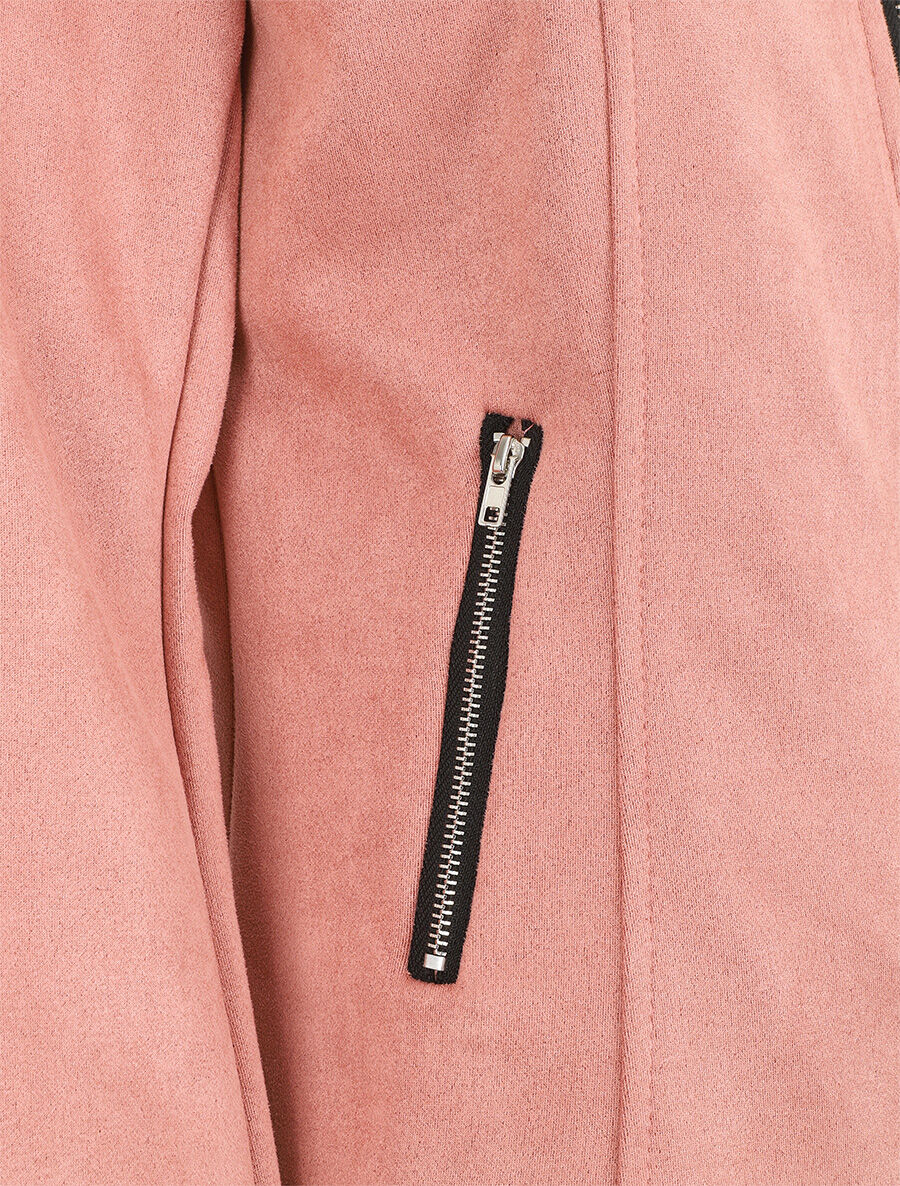 Veste droite en suédine poches zippées - Rose - Image 3