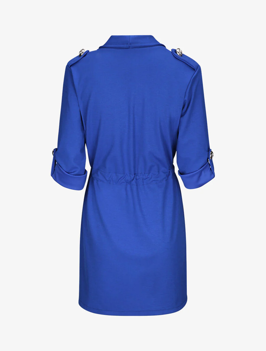 Veste droite mi-longue à col biseauté - Bleu électrique - Image 2