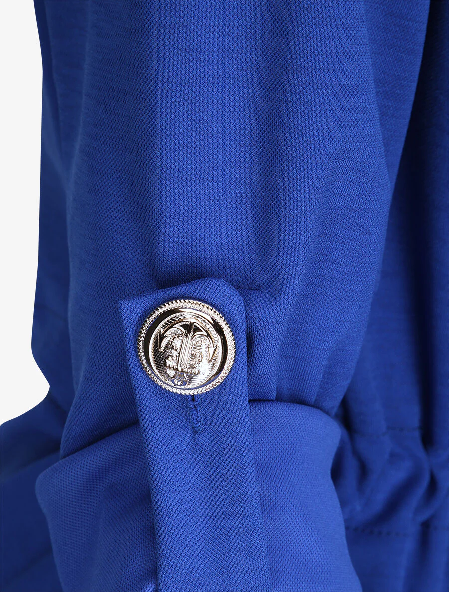 Veste droite mi-longue à col biseauté - Bleu électrique - Image 3