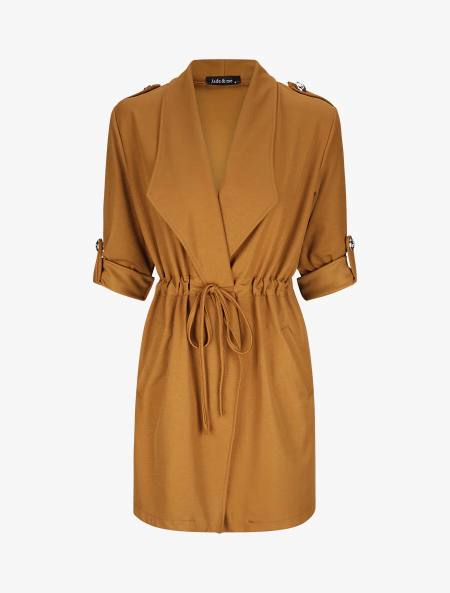 Veste droite mi-longue à col biseauté - Camel