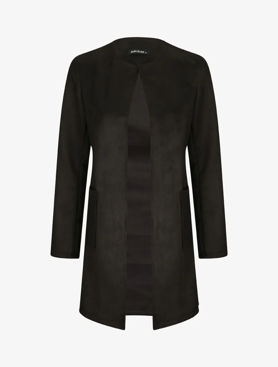Veste droite mi-longue en suédine - Noir