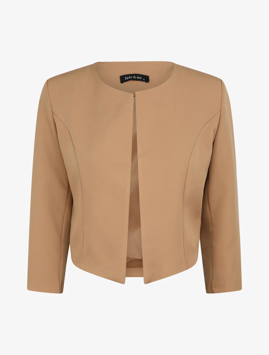 Veste droite uni manches 3/4 - Beige