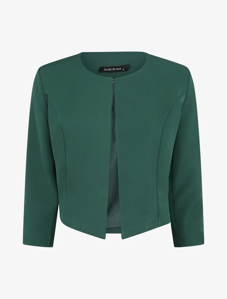 Veste droite uni manches 3/4 - Vert émeraude