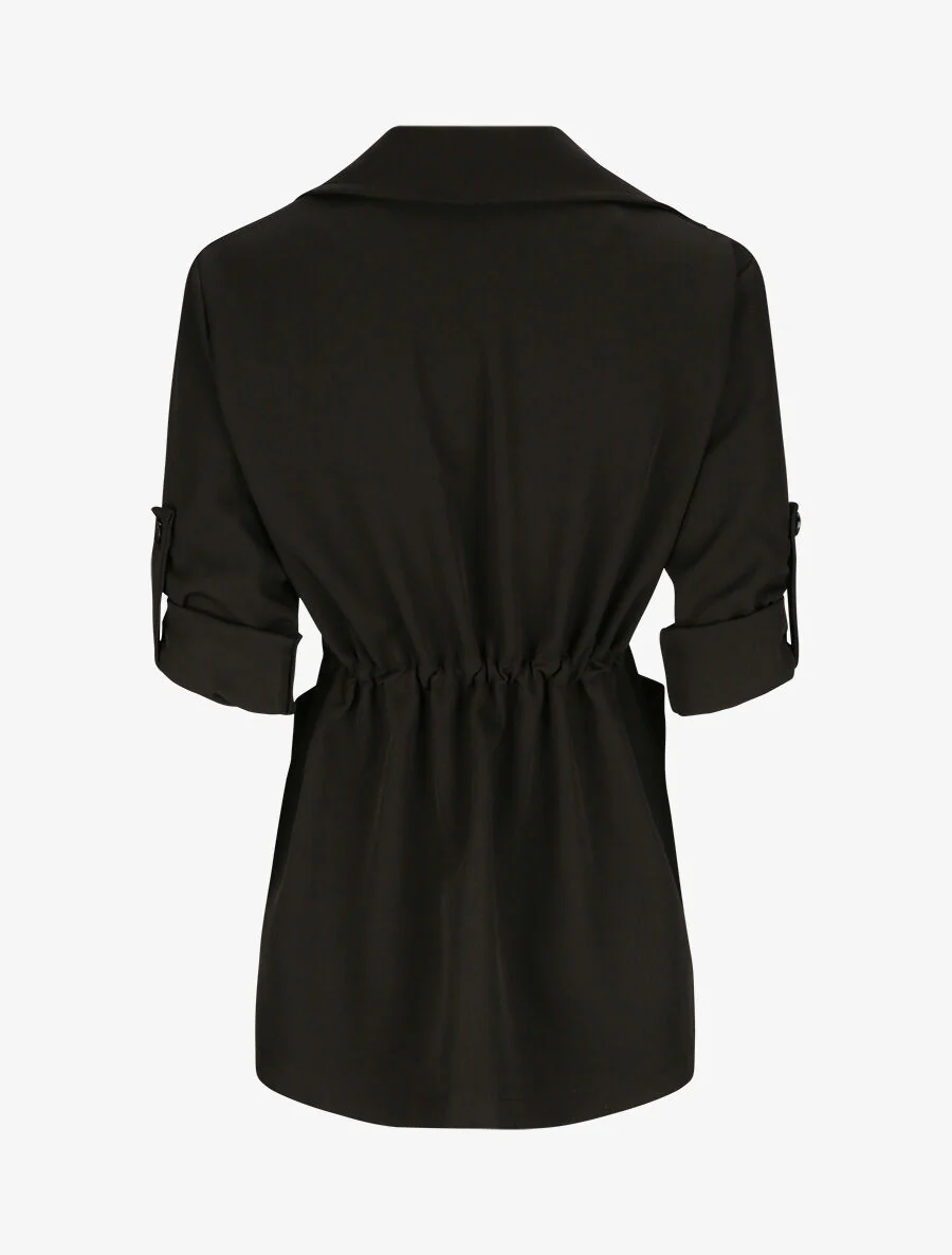 Veste droite unie à col cranté - Noir - Image 2