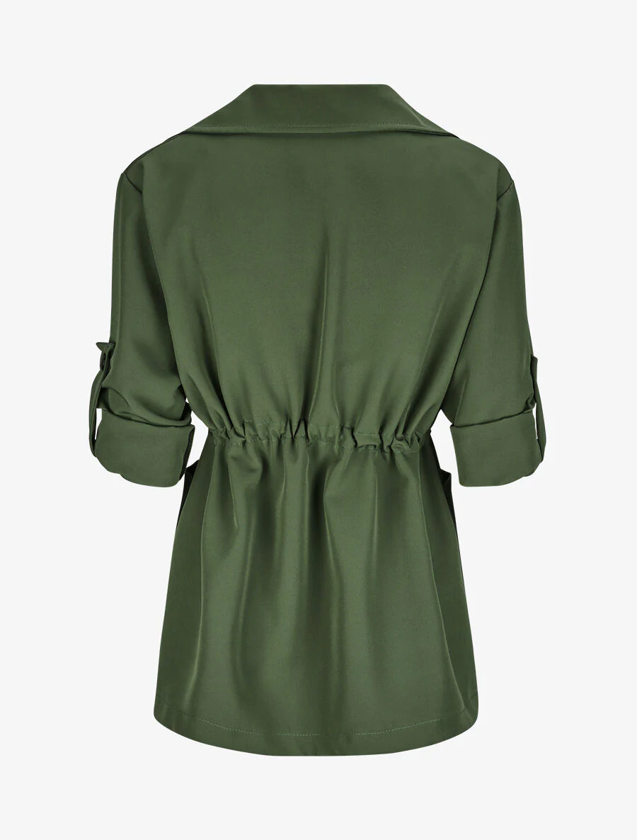 Veste droite unie à col cranté - Kaki - Image 2