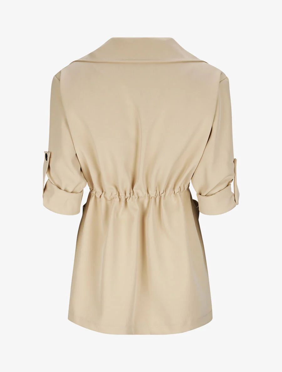 Veste droite unie à col cranté - Beige - Image 2