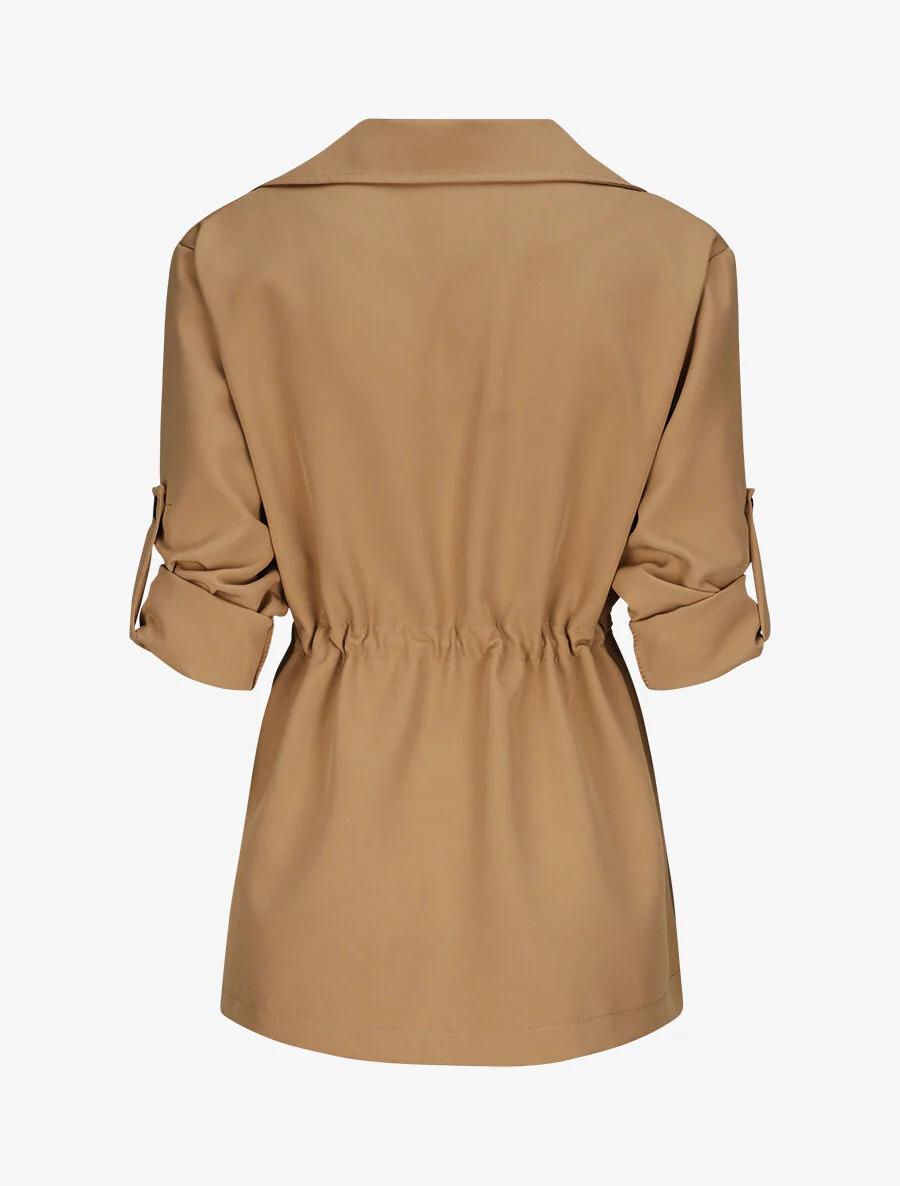 Veste droite unie à col cranté - Camel - Image 2
