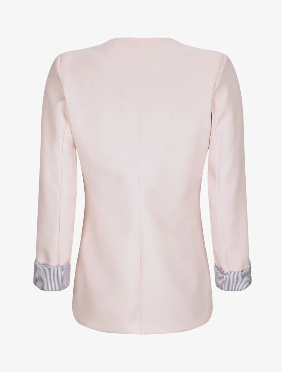 Veste droite unie manches à revers rayé - Rose pastel - Image 2