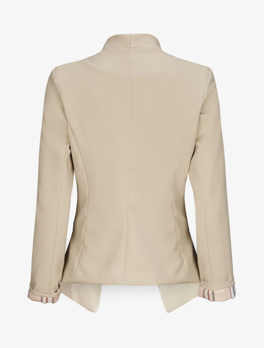 Veste droite unie manches longues à revers carreaux - Beige - Image 2