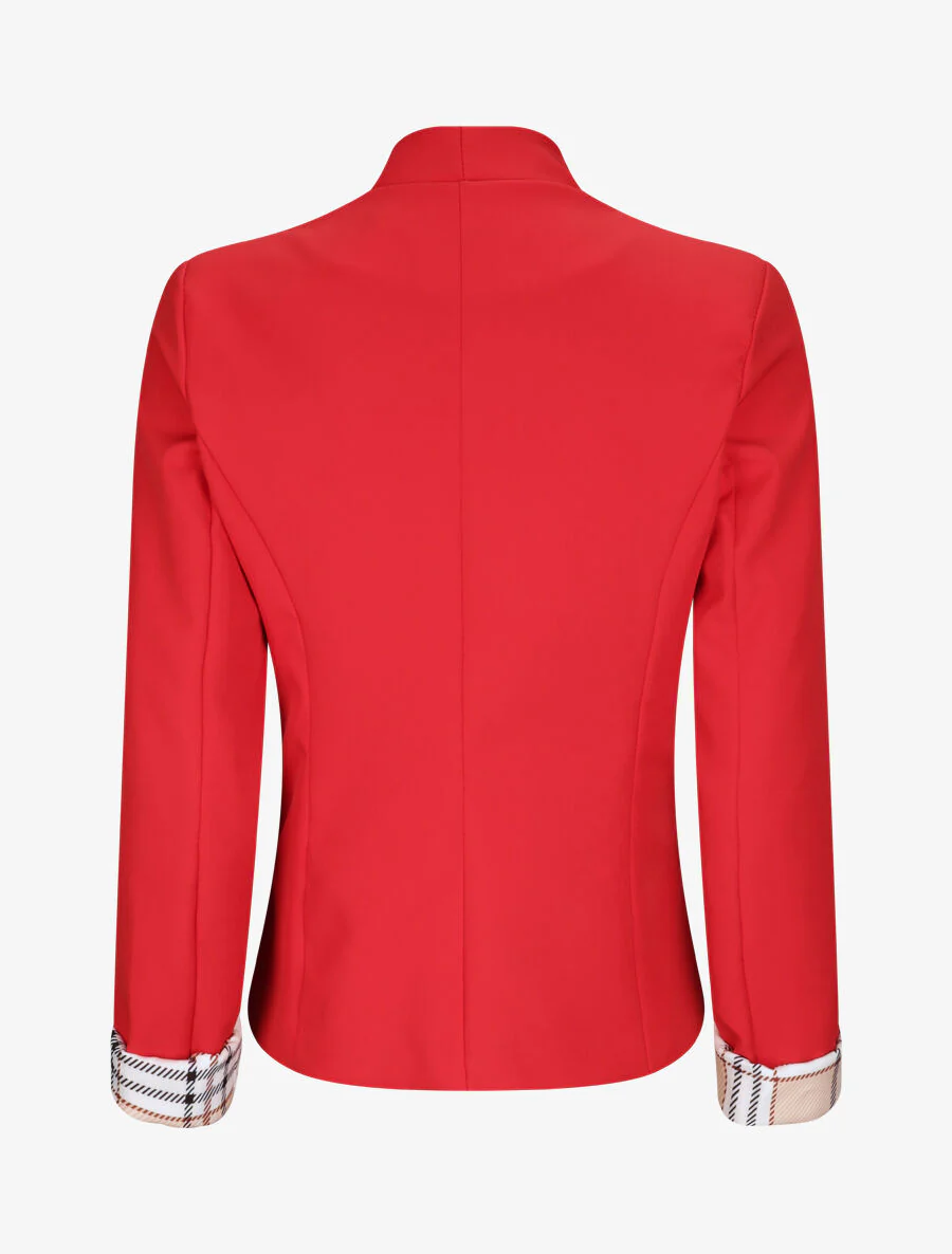 Veste droite unie manches longues à revers carreaux - Rouge - Image 2