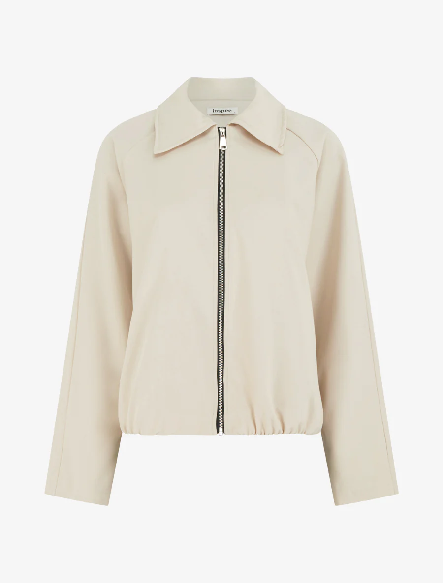 Veste droite zippée à col chemise - Beige