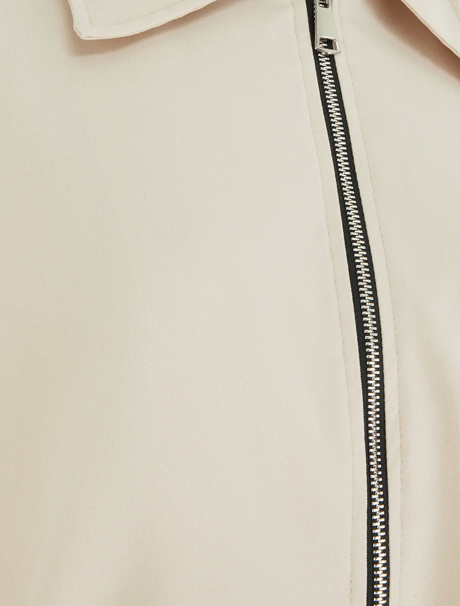 Veste droite zippée à col chemise - Beige - Image 3