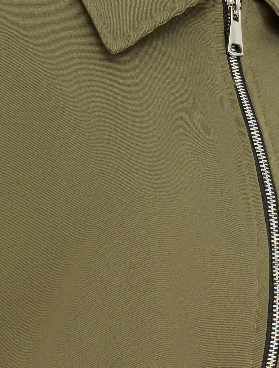 Veste droite zippée à col chemise - Kaki - Image 3