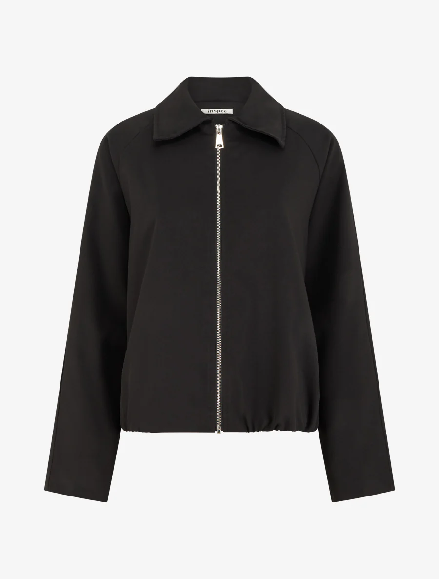 Veste droite zippée à col chemise - Noir