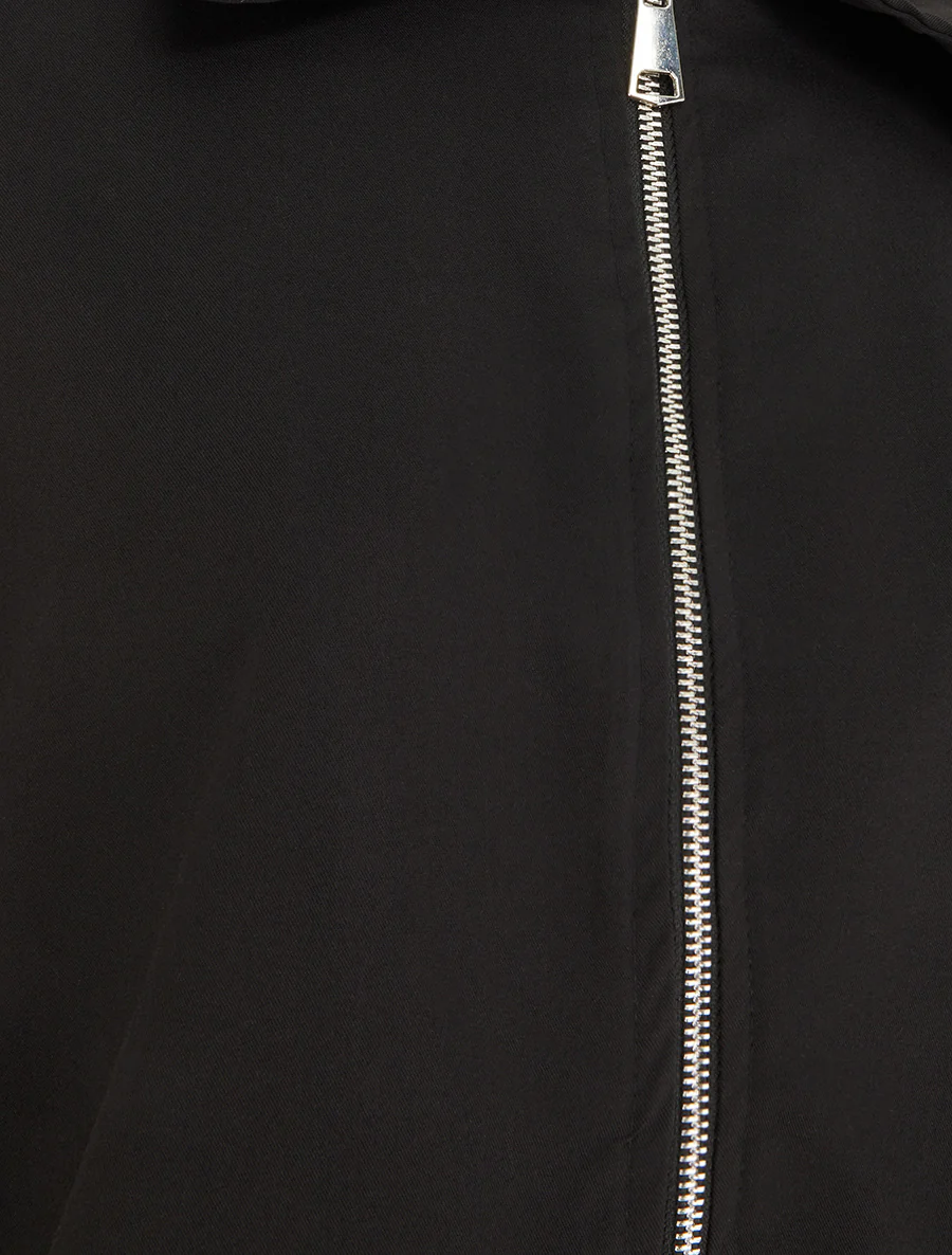 Veste droite zippée à col chemise - Noir - Image 3