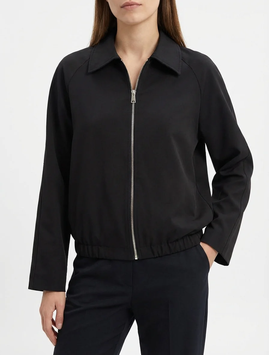 Veste droite zippée à col chemise - Noir - Image 4
