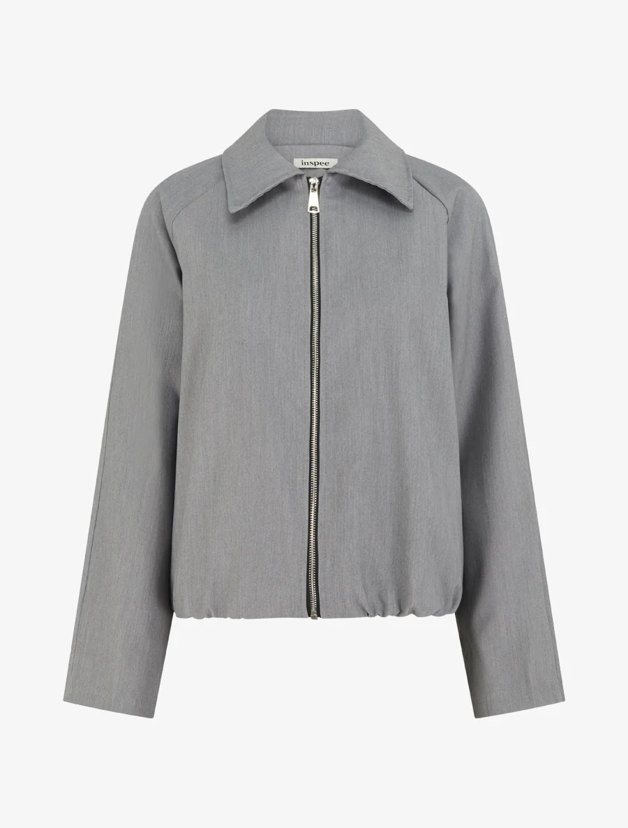 Veste droite zippée à col chemise - Gris