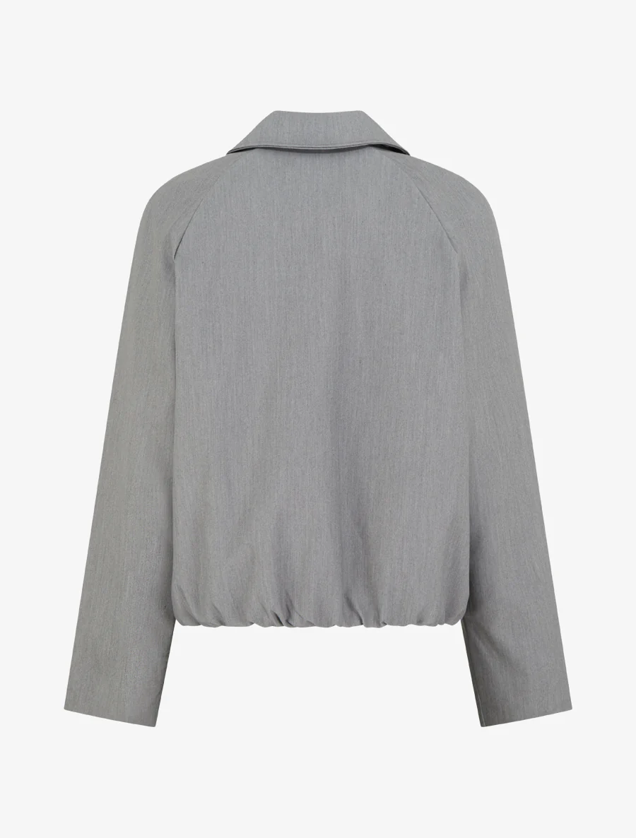Veste droite zippée à col chemise - Gris - Image 2