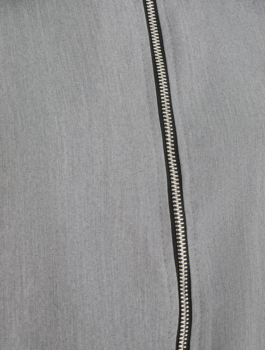 Veste droite zippée à col chemise - Gris - Image 3