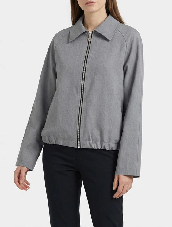 Veste droite zippée à col chemise - Gris - Image 4