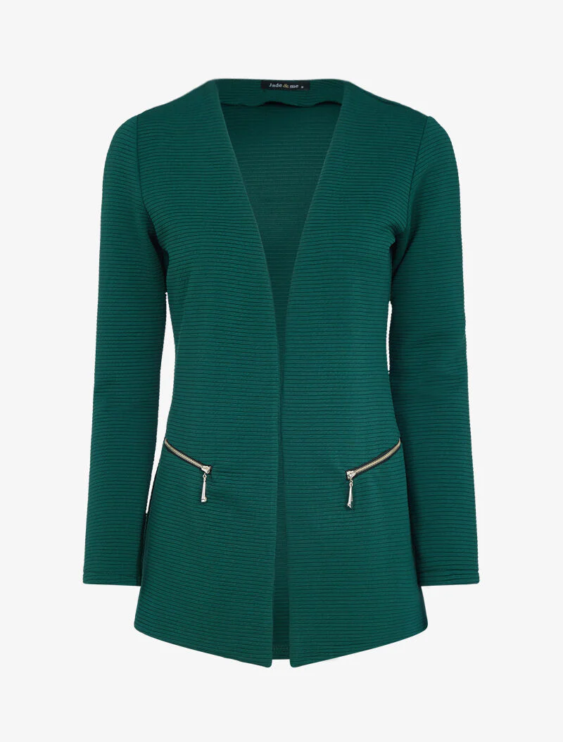 Veste effet rayé à zips - vert foncé - Image 2