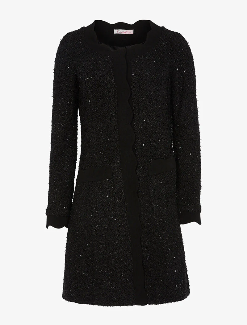 Veste effet tweed à détails vagues et sequins - noir