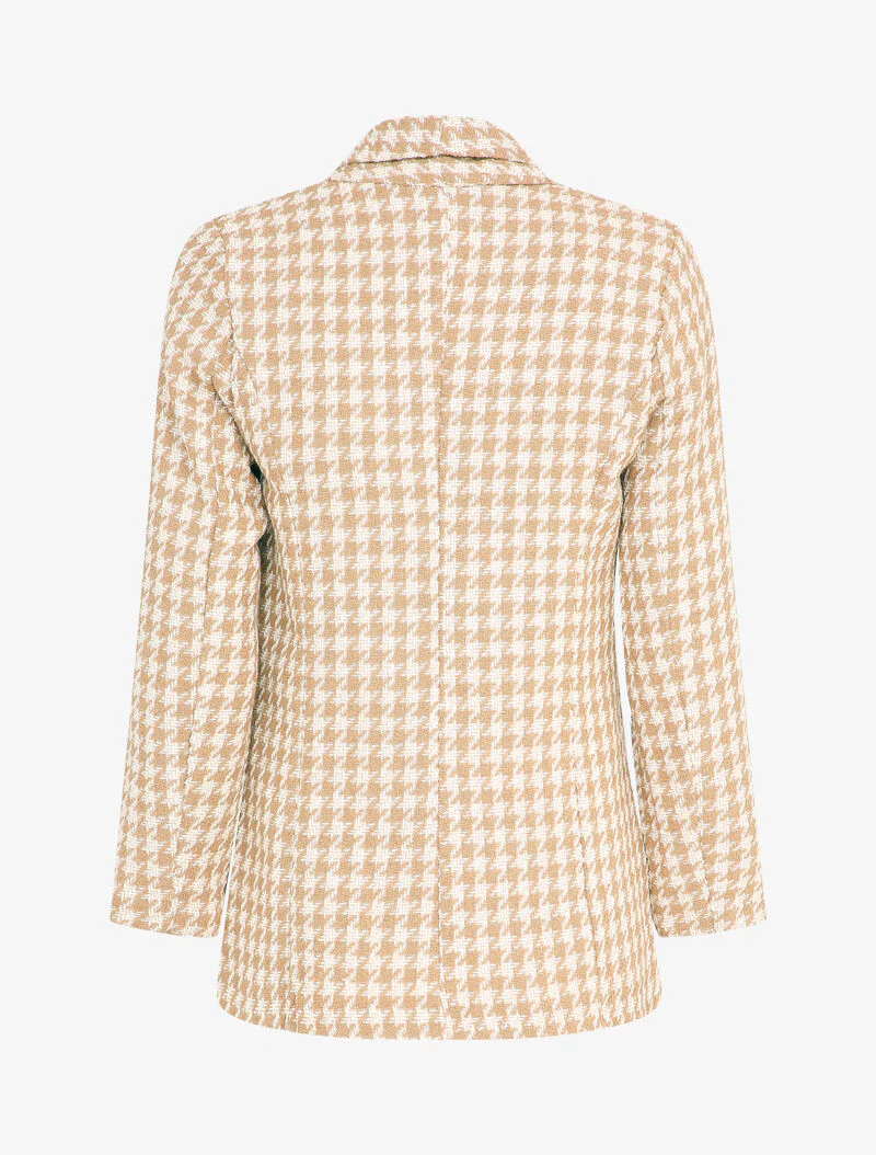 Veste effet tweed à imprimé pied de poule - Beige - Image 2