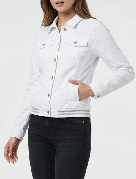 Veste en jean à bords élastiqués - Blanc - Image 4