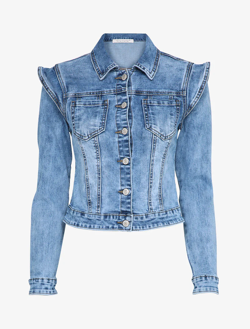 Veste en jean à épaules avec empiècements - Bleu denim clair