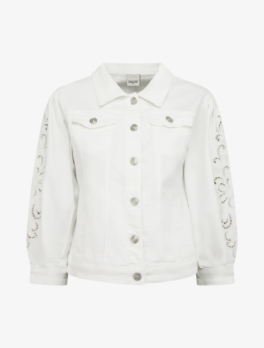 Veste en jean à manches brodées - Blanc
