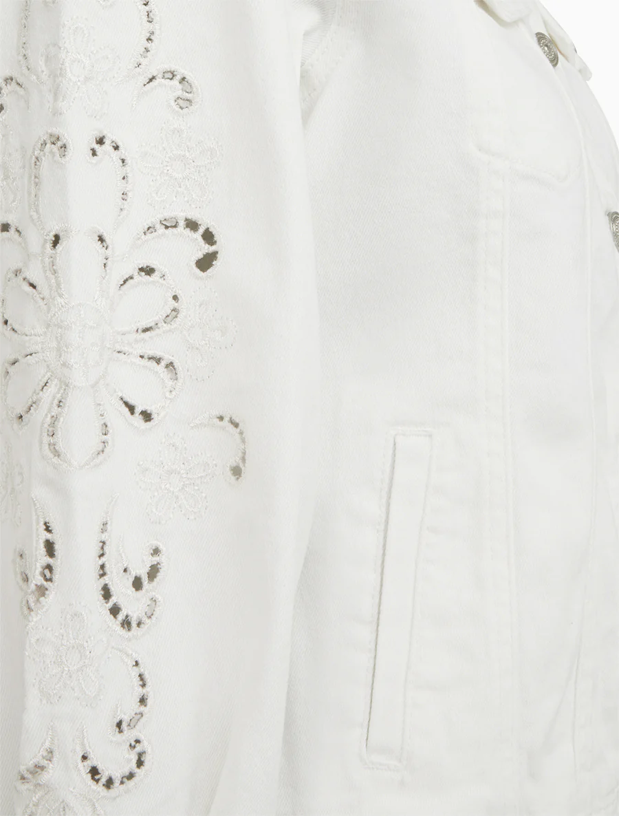 Veste en jean à manches brodées - Blanc - Image 3