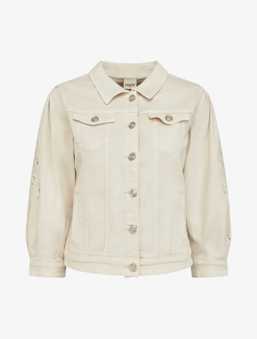 Veste en jean à manches brodées - Beige