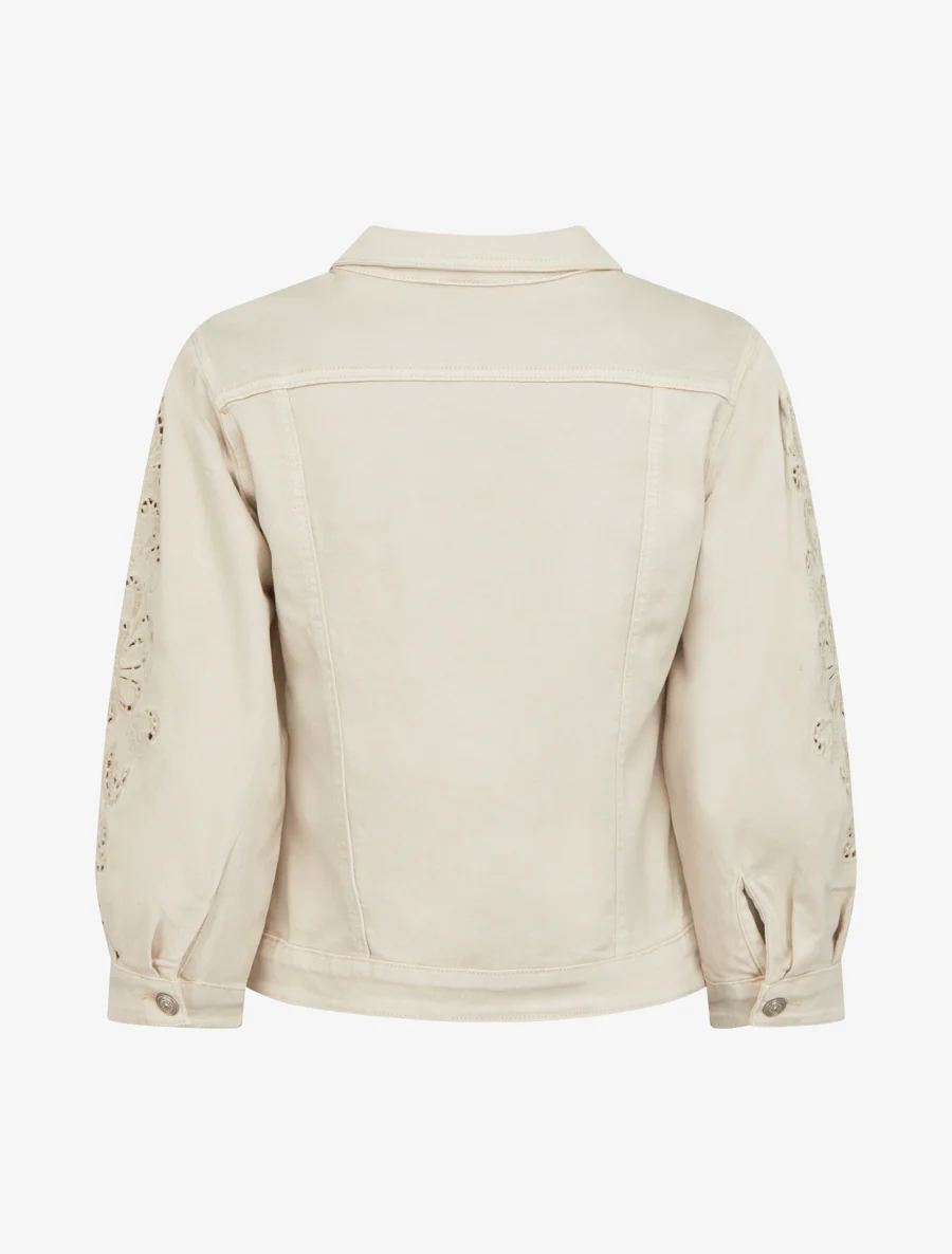 Veste en jean à manches brodées - Beige - Image 2