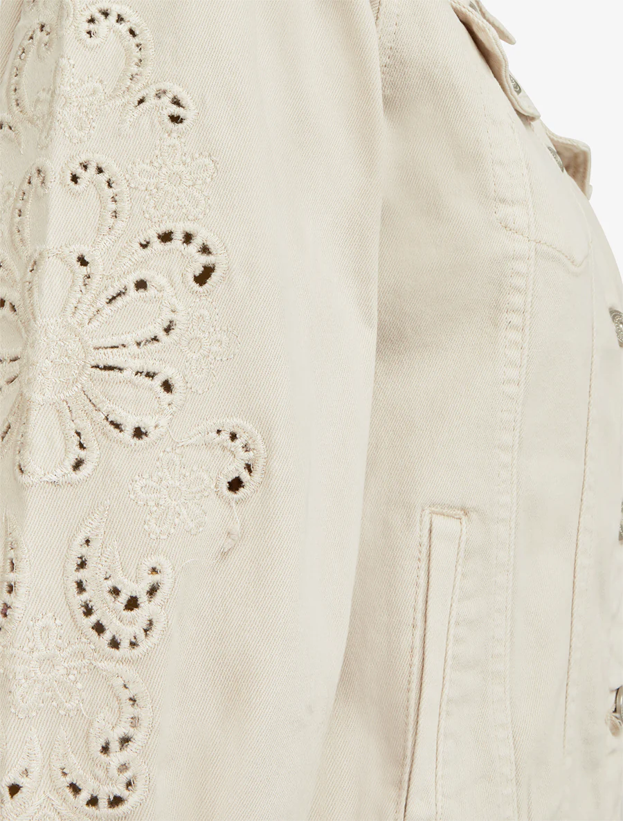 Veste en jean à manches brodées - Beige - Image 3