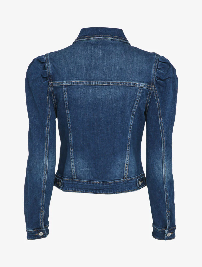 Veste en jean à manches gigot - Bleu denim foncé - Image 2