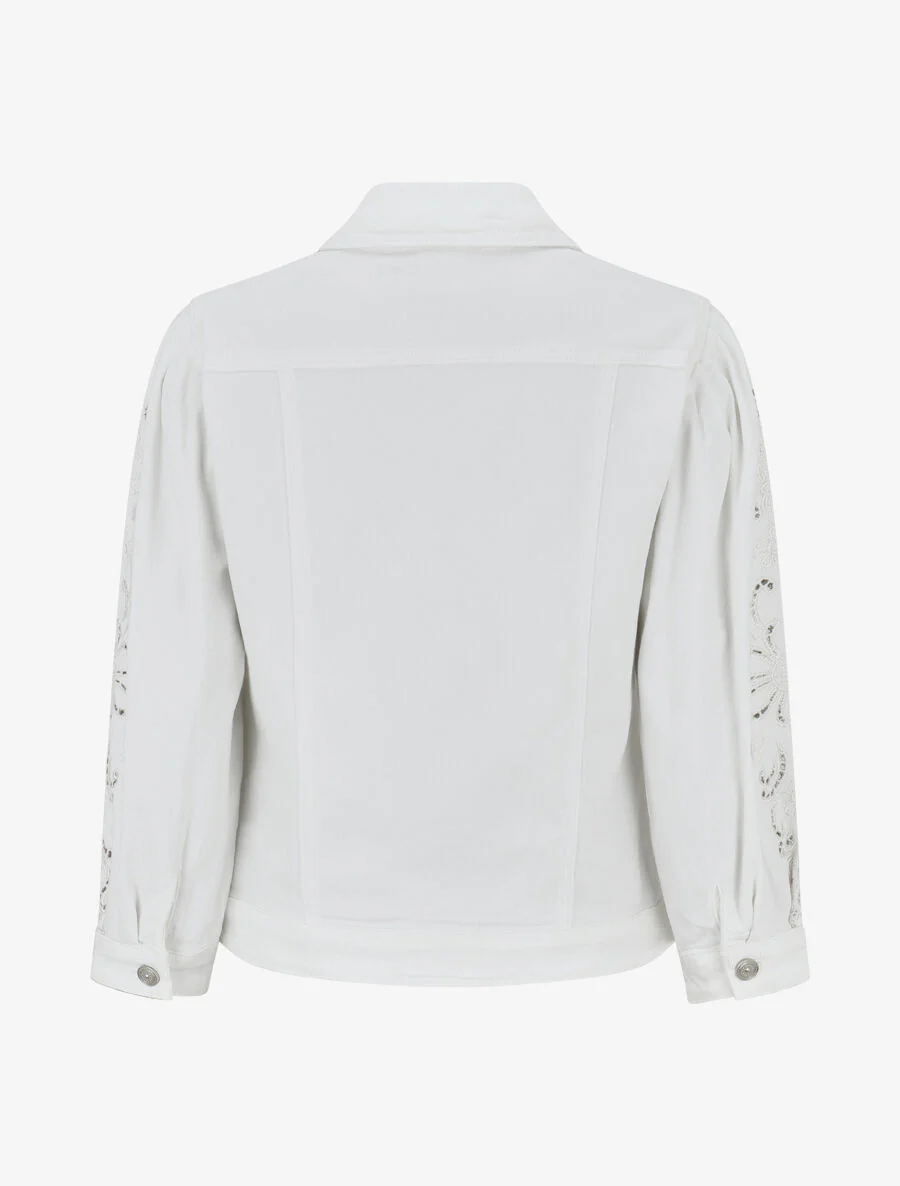 Veste en jean à manches longues stylisées - Blanc - Image 2