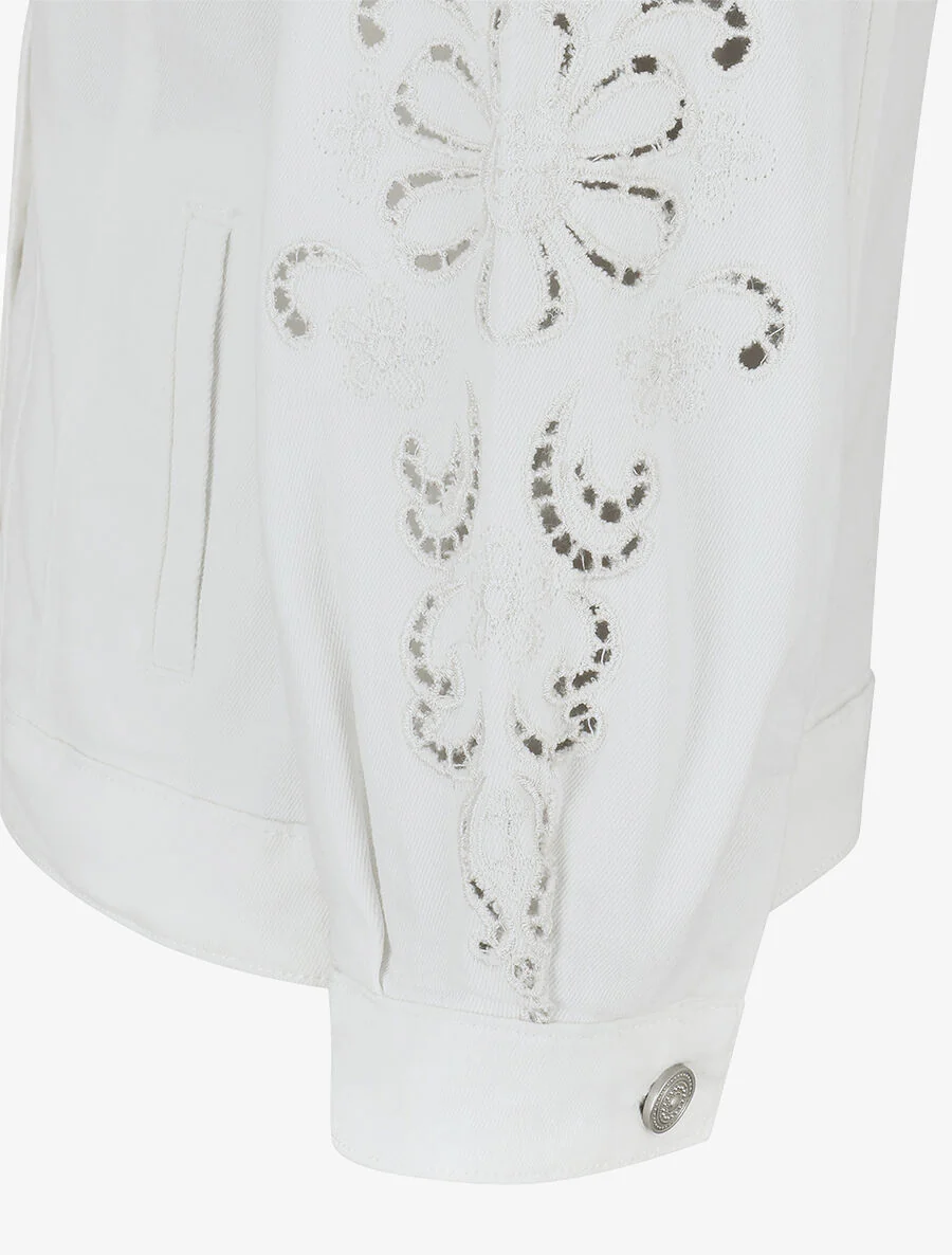 Veste en jean à manches longues stylisées - Blanc - Image 3
