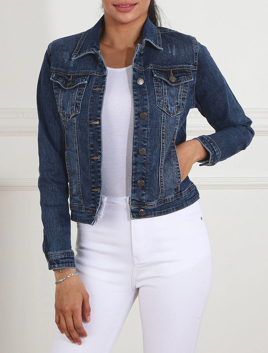 Veste en jean ajustée - Bleu - Image 4