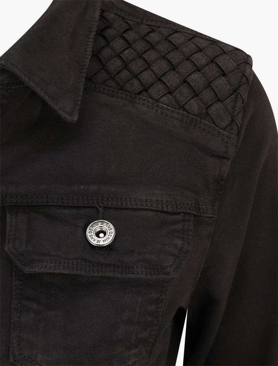Veste en jean boutonnée et zippée - Noir - Image 3