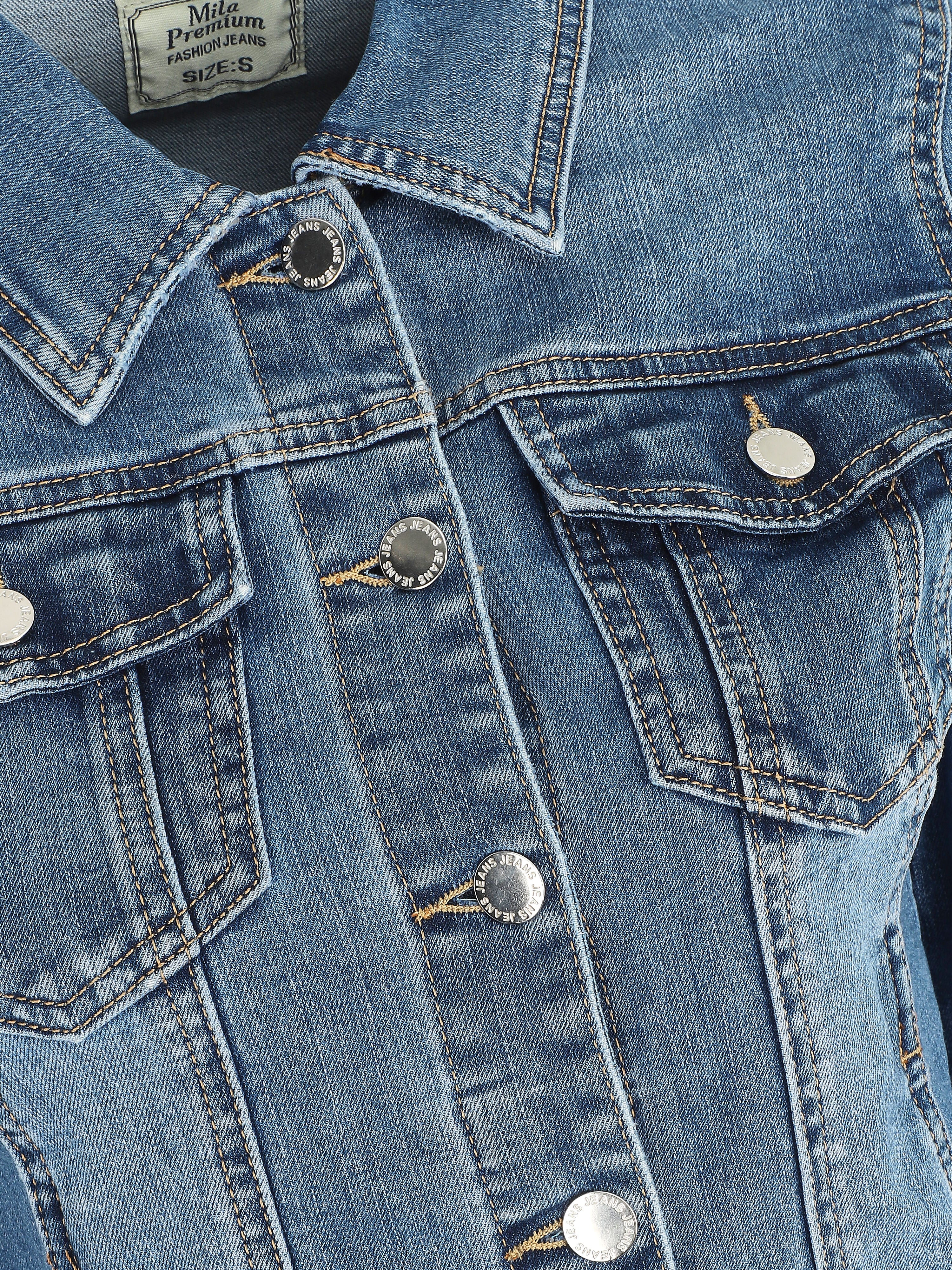 Veste en jean coupe droite - Bleu - Image 3