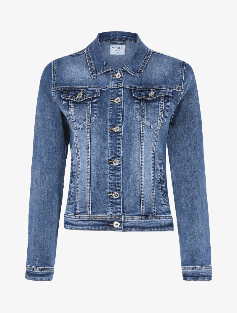 Veste en jean délavée à coutures contrastantes - denim - bleu denim